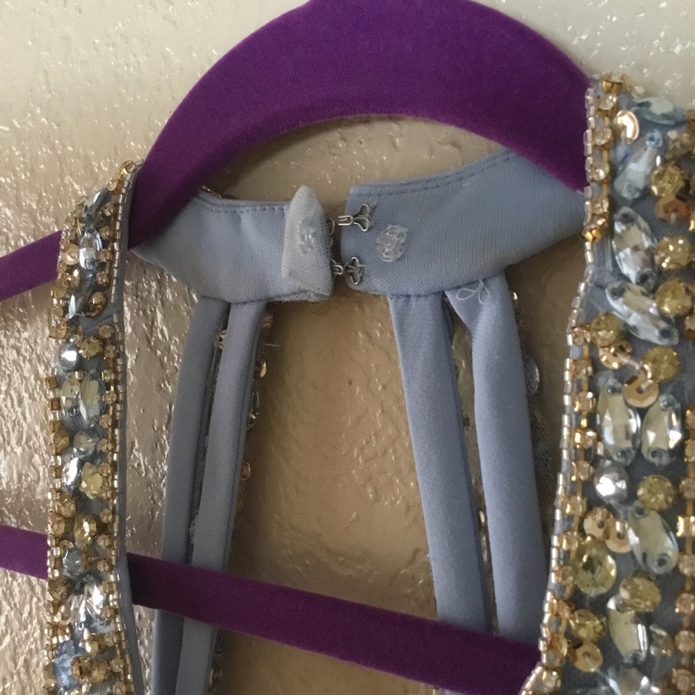 Camille La Vie Blue Jewel Beaded Halter Maxi Sz 2P - Picture 6 of 8